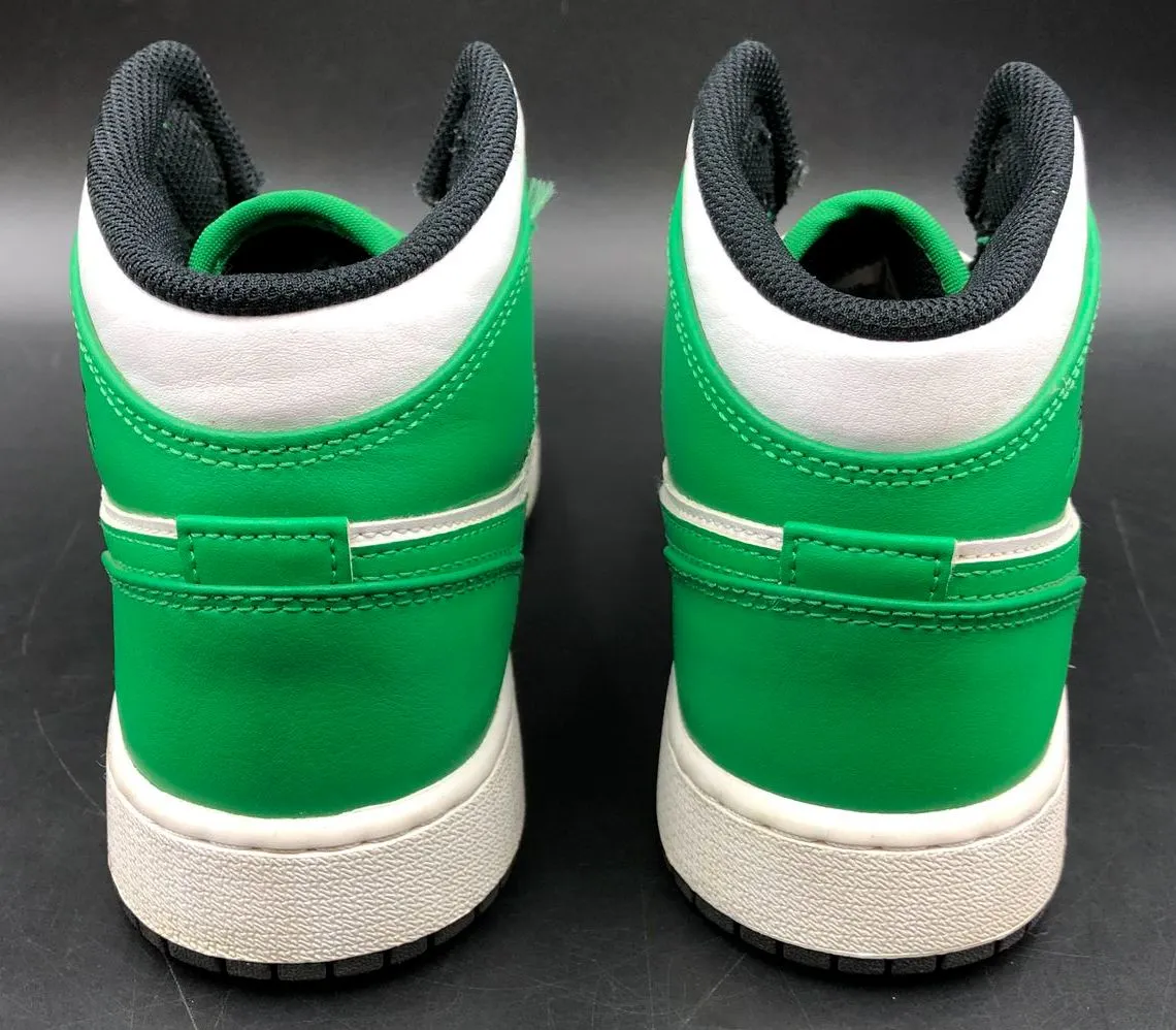 Nike Air Jordan 1 Mid GS 'Lucky Green' & White/Black Sneakers - Size 5.5Y ( COA)