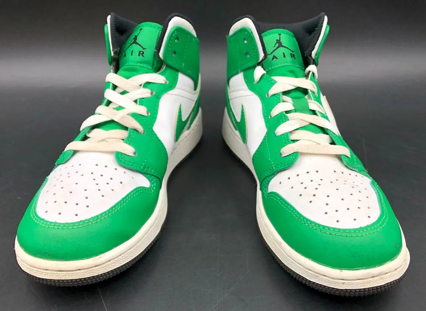 Nike Air Jordan 1 Mid GS 'Lucky Green' & White/Black Sneakers - Size 5.5Y ( COA)