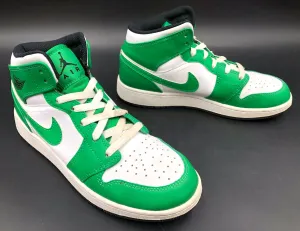 Nike Air Jordan 1 Mid GS 'Lucky Green' & White/Black Sneakers - Size 5.5Y ( COA)