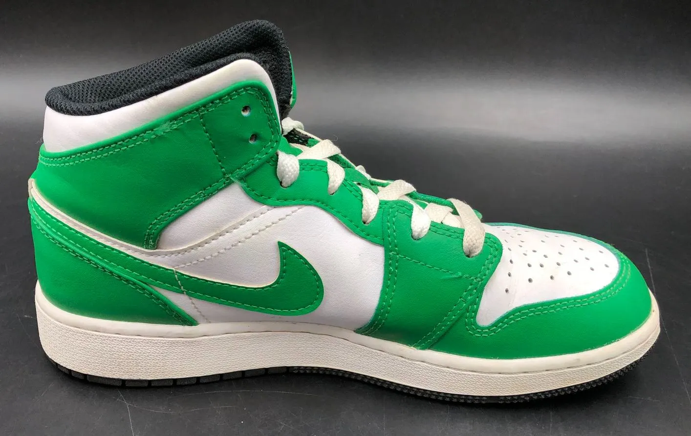 Nike Air Jordan 1 Mid GS 'Lucky Green' & White/Black Sneakers - Size 5.5Y ( COA)