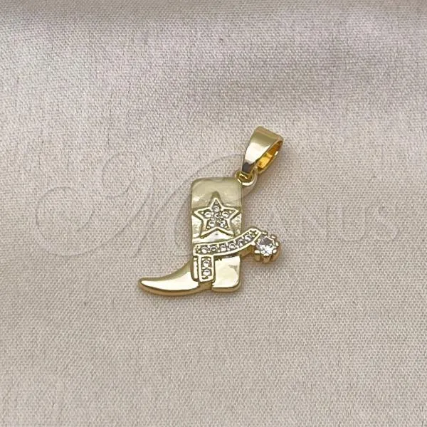 Oro Laminado Fancy Pendant, Gold Filled Style Shoes and Star Design, with White Cubic Zirconia, Polished, Golden Finish, 05.341.0106