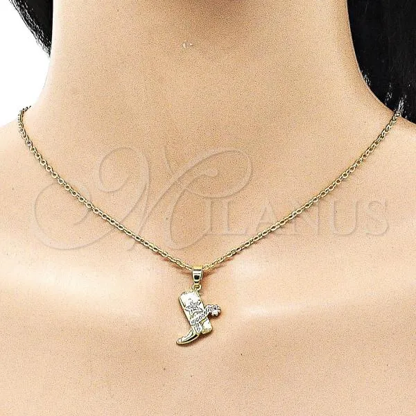 Oro Laminado Fancy Pendant, Gold Filled Style Shoes and Star Design, with White Cubic Zirconia, Polished, Golden Finish, 05.341.0106