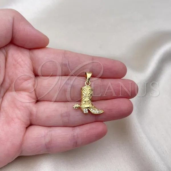 Oro Laminado Fancy Pendant, Gold Filled Style Shoes Design, with White Micro Pave, Polished, Golden Finish, 05.342.0207