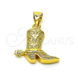 Oro Laminado Fancy Pendant, Gold Filled Style Shoes Design, with White Micro Pave, Polished, Golden Finish, 05.342.0207