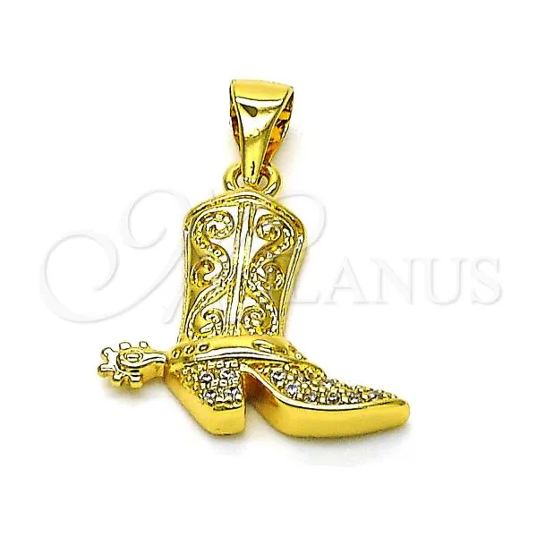 Oro Laminado Fancy Pendant, Gold Filled Style Shoes Design, with White Micro Pave, Polished, Golden Finish, 05.342.0207