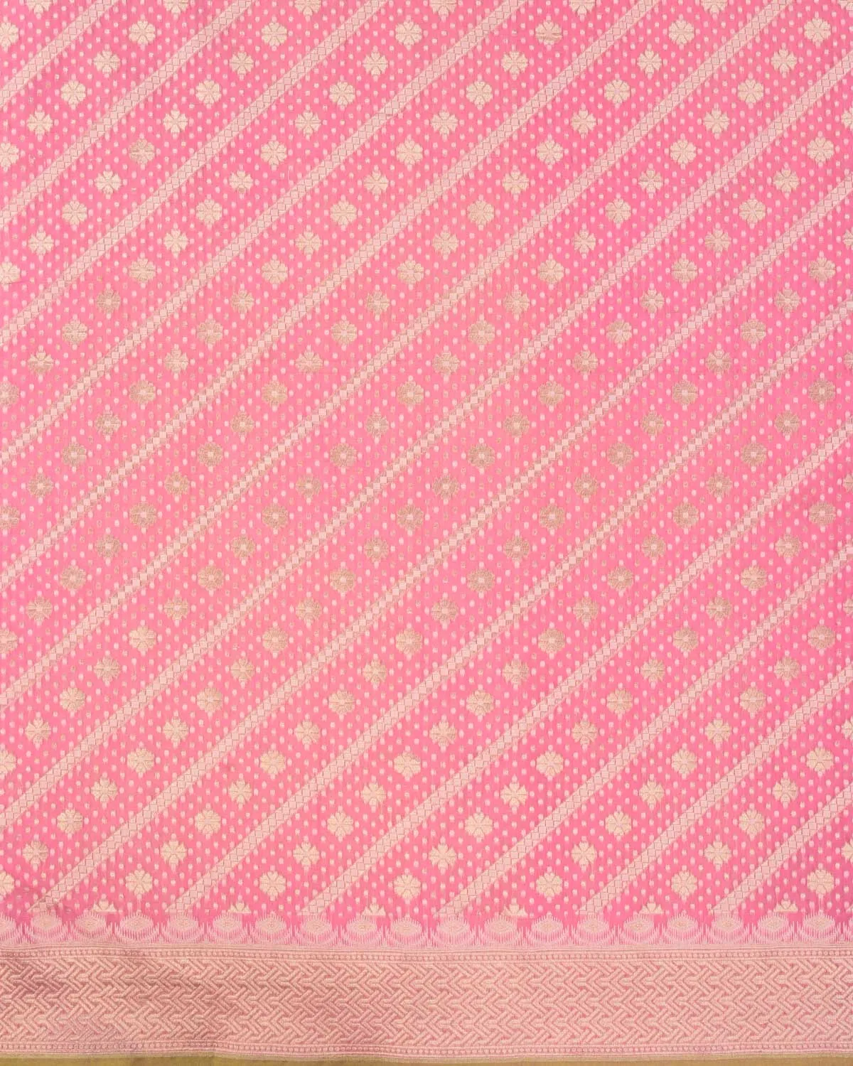 Pink Banarasi Gold Zari & White Resham Alfi Diagonal Buti Cutwork Brocade Handwoven Cotton Silk Saree