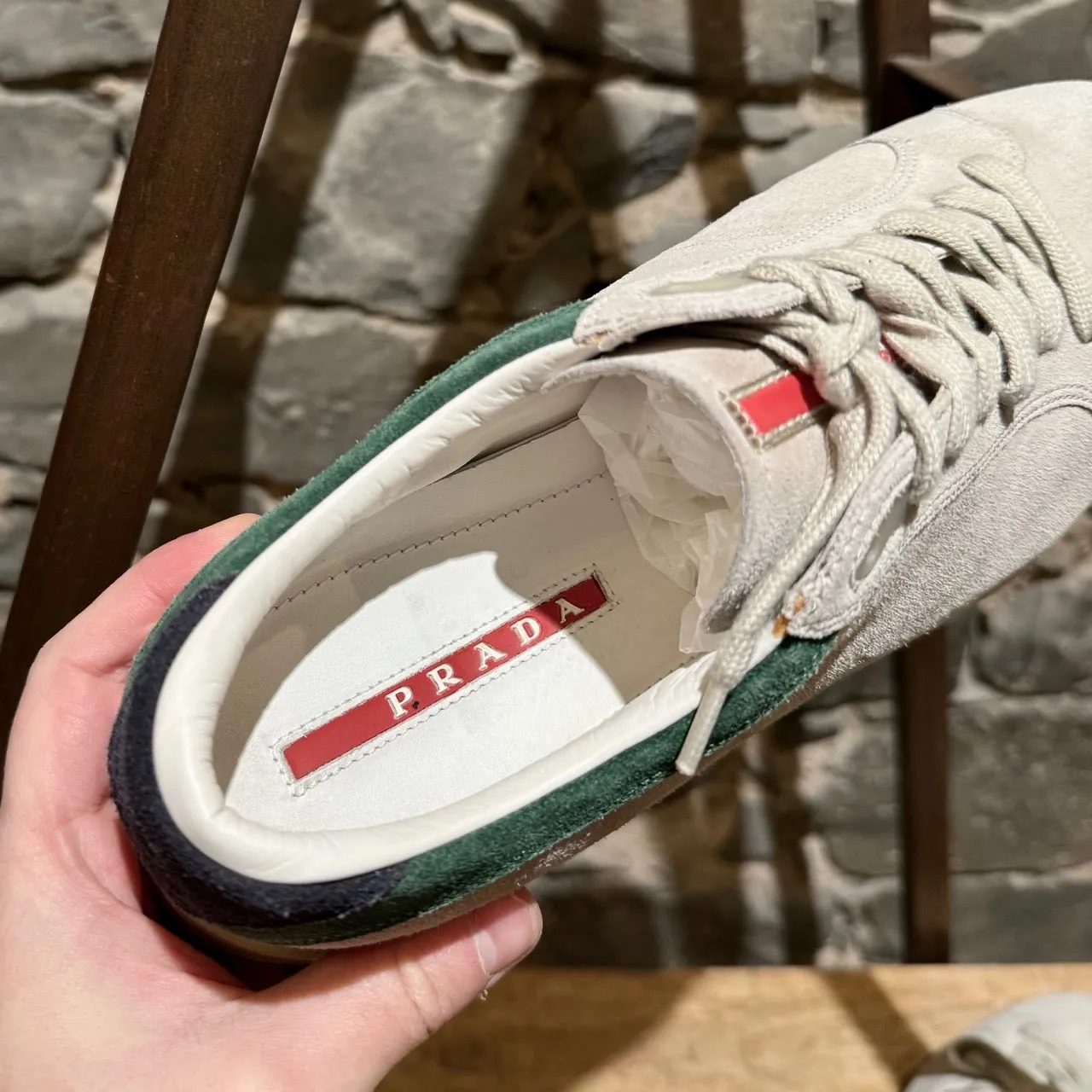 Prada Linea Rossa Light Grey Tricolor Low-Top Sneakers