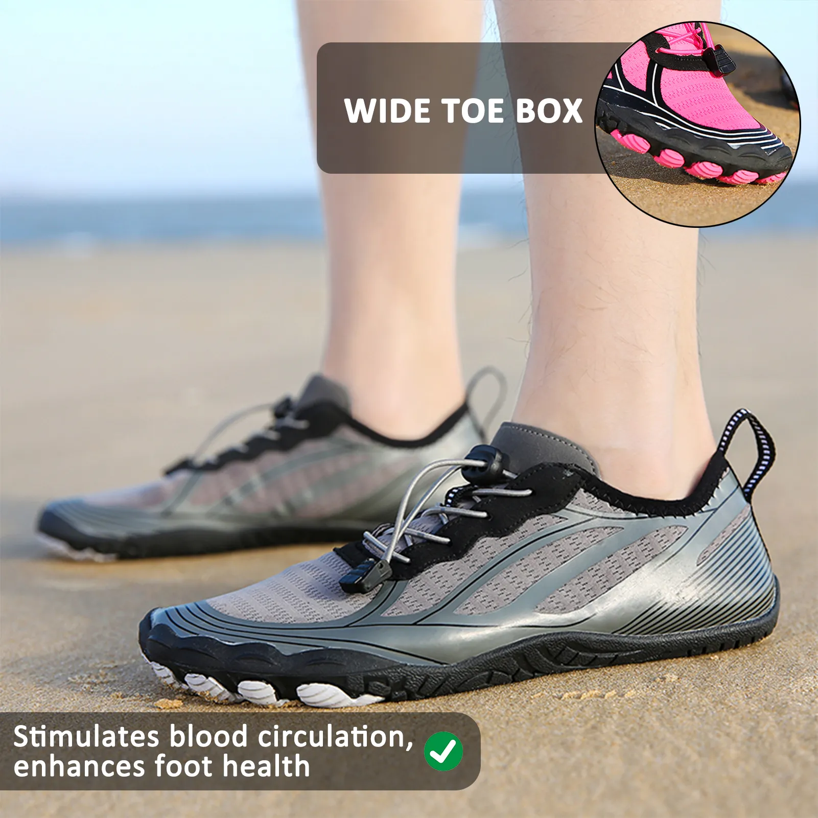 Quick-drying Barefoot Shoes Lightweight Adjustable Velcro Closure Hiking, Fitness, Swimming Water Shoes (Unisex)