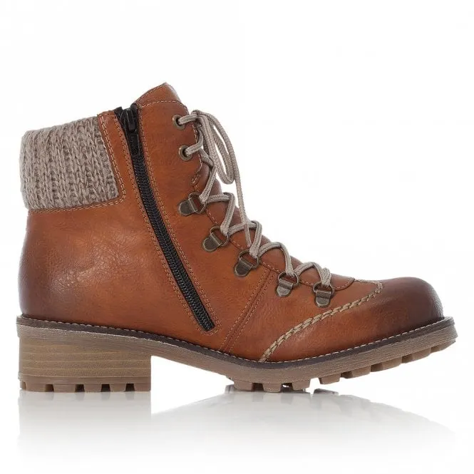 Rieker Chunky Ankle Boot with lace and zip Z0444-24 BROWN