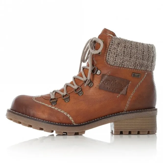 Rieker Chunky Ankle Boot with lace and zip Z0444-24 BROWN