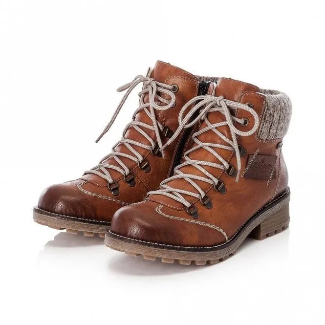 Rieker Chunky Ankle Boot with lace and zip Z0444-24 BROWN