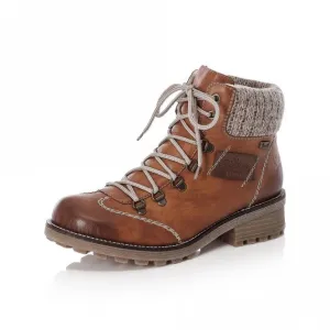 Rieker Chunky Ankle Boot with lace and zip Z0444-24 BROWN