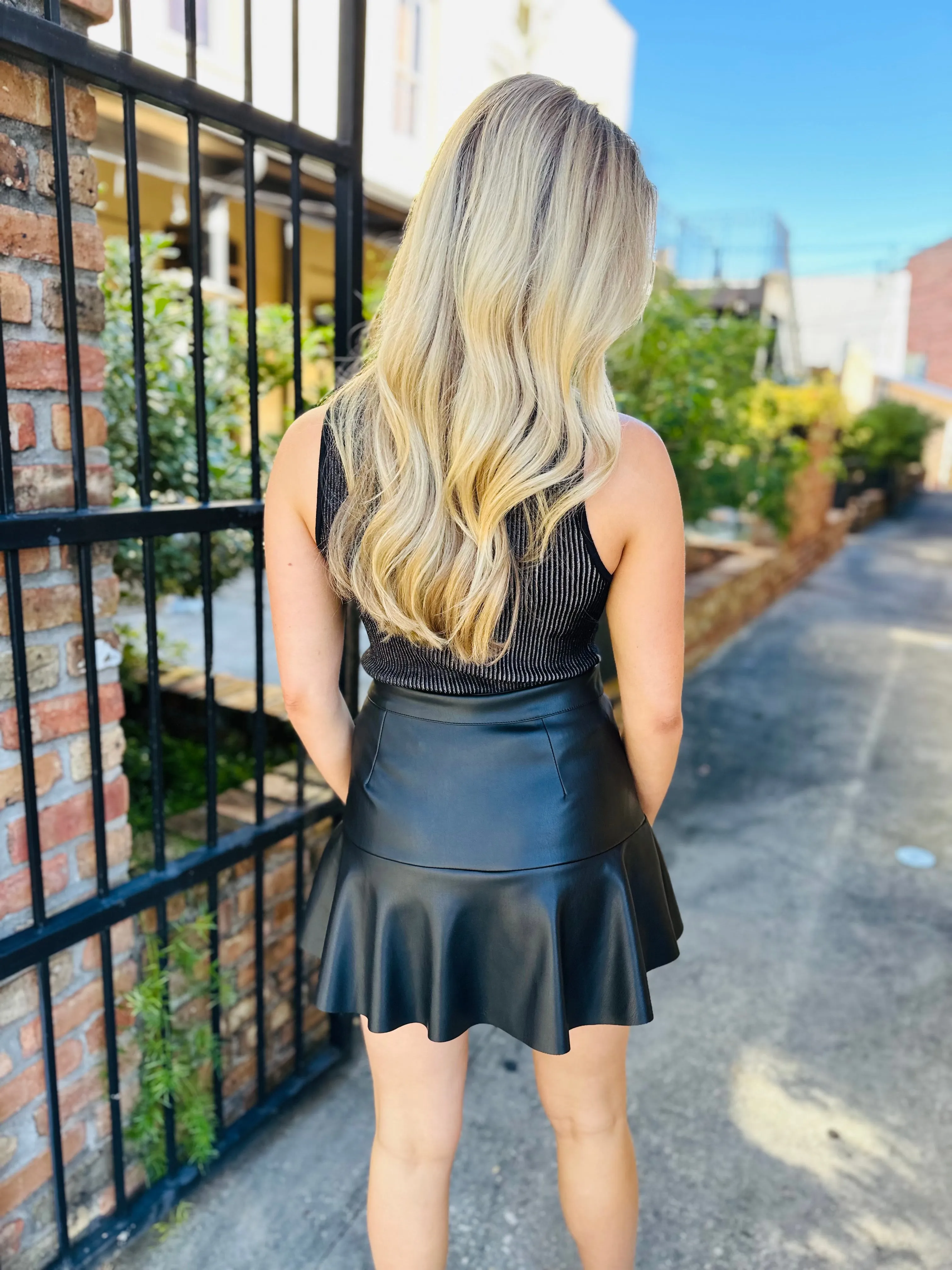 Riot Faux Leather Ruffle Skort- Black