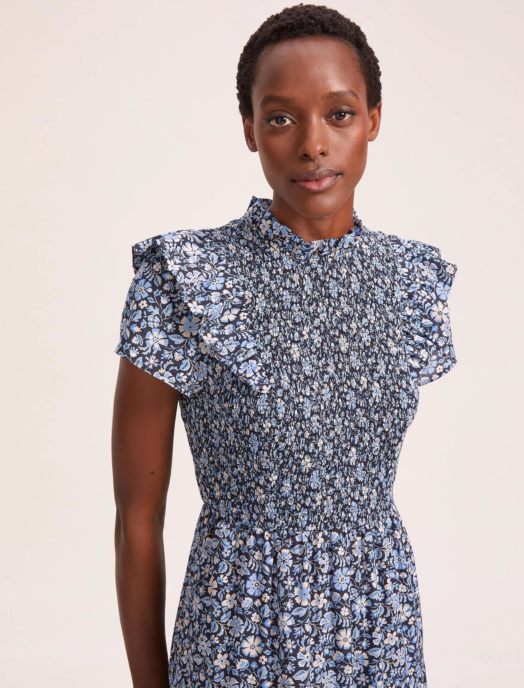 Sabrina Cotton Blend Maxi Dress - Blue Ditsy Carnation Print