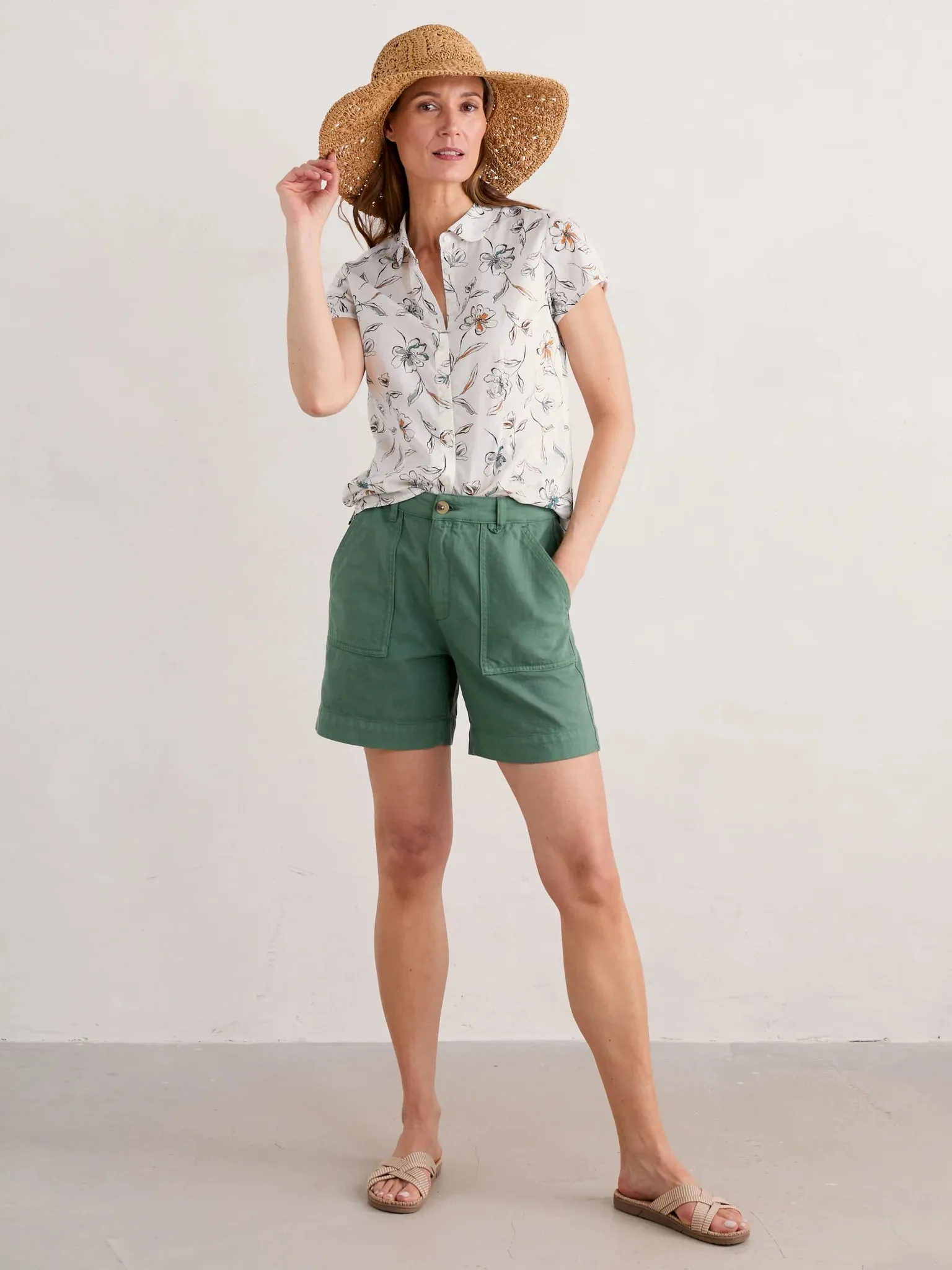 Seasalt of Cornwall Rushmaker Shirt - Linework Floral Chalk