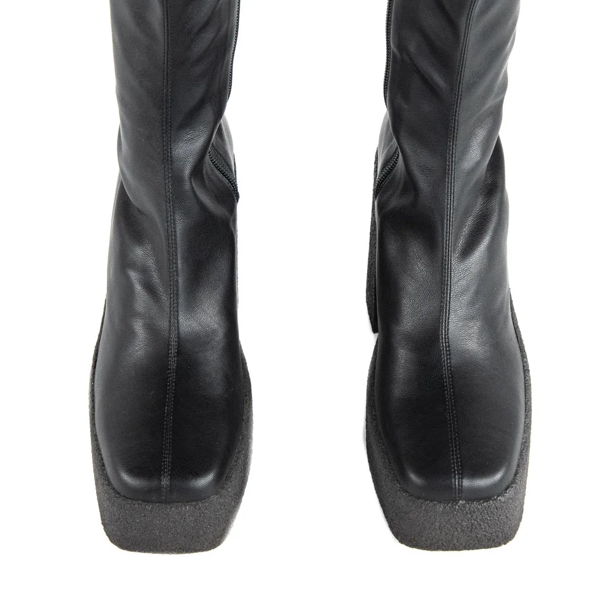 Stella McCartney Black Vegetarian Leather Skyla Platform Sock Boots Size US 8 | EU 38