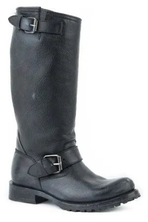 Stetson Womens Streetwise Black Leather Motorcycle Boots