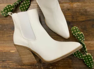 Still of the Night White Snakeskin Booties