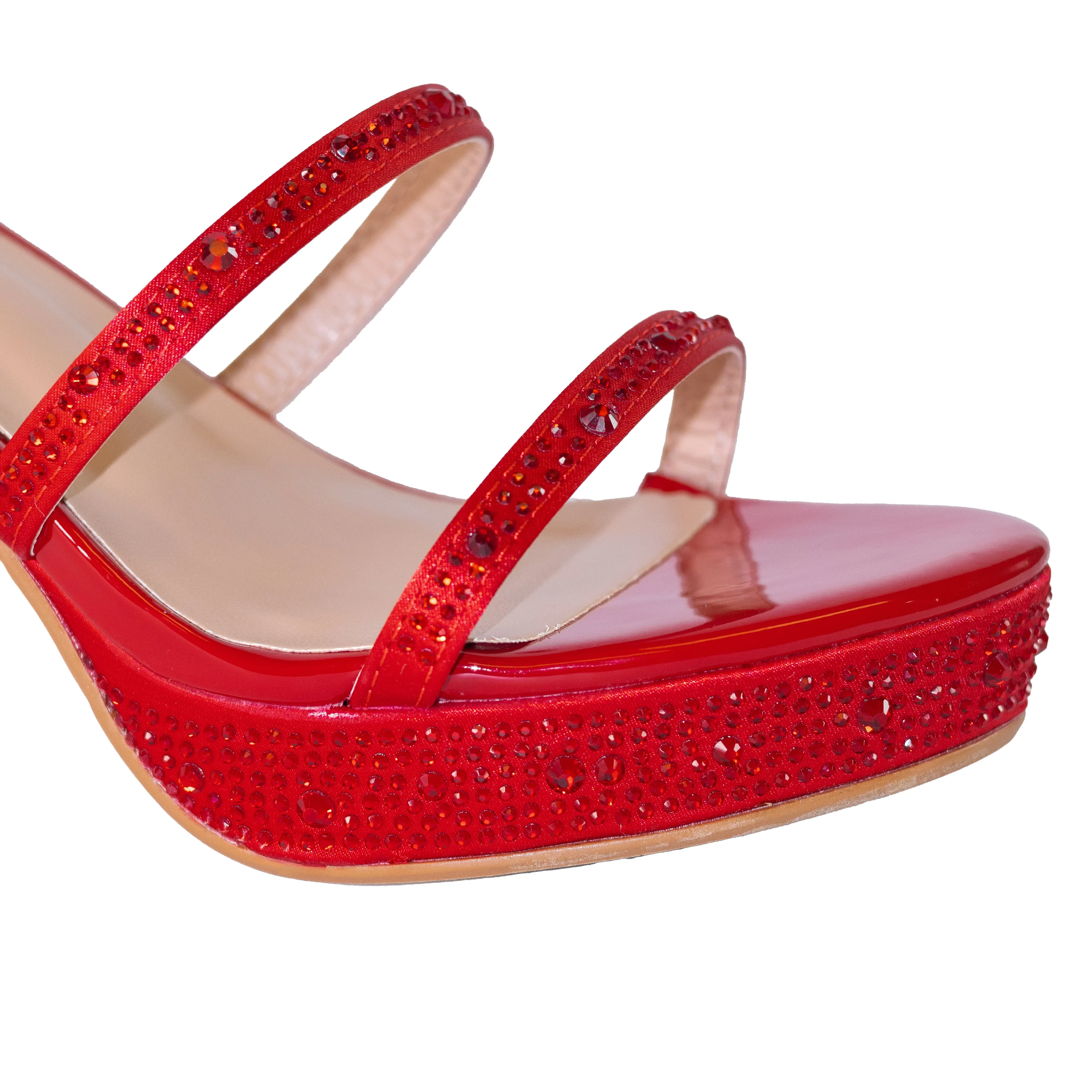 Swank - Wide Fit Embellished Platform Chunky Heels, Rhinestone Detailing All Over, Glamorous Party Footwear, Bold & Comfortable Statement Heels