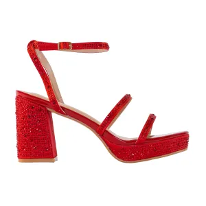 Swank - Wide Fit Embellished Platform Chunky Heels, Rhinestone Detailing All Over, Glamorous Party Footwear, Bold & Comfortable Statement Heels
