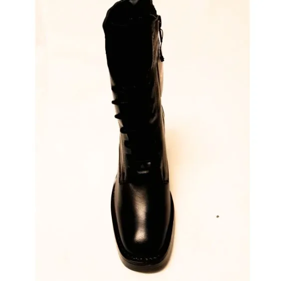 Tamaris Black Leather High Rise Lace-up Ankle boot with Heel