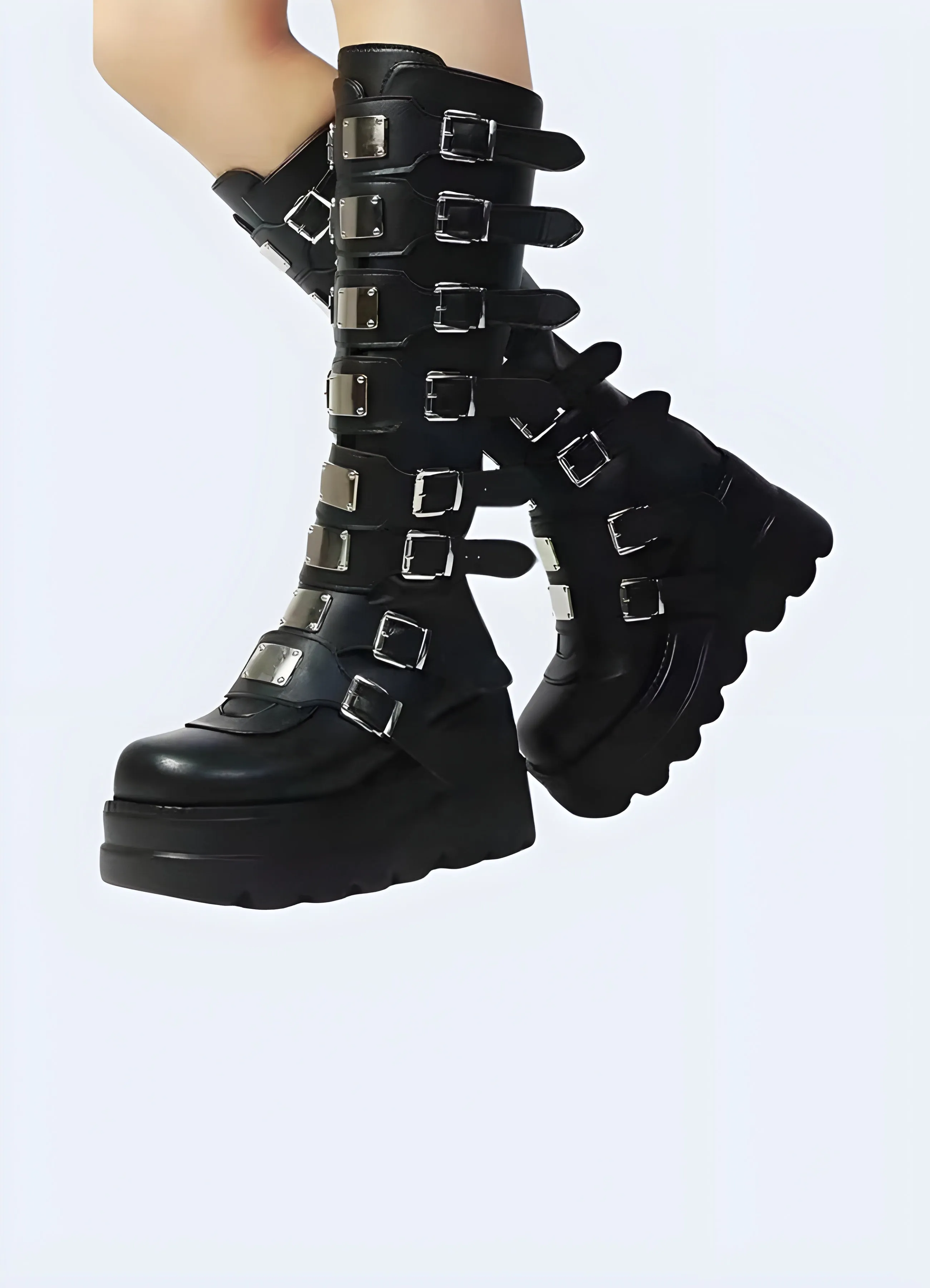 Techwear Gothic Buckle Knee-High Boots