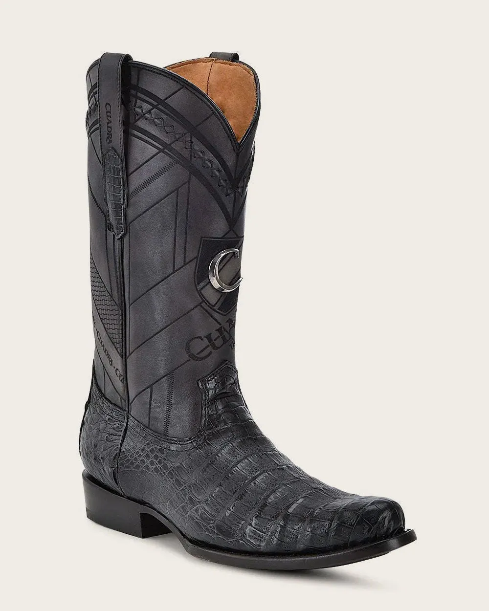 Western engraved black boot