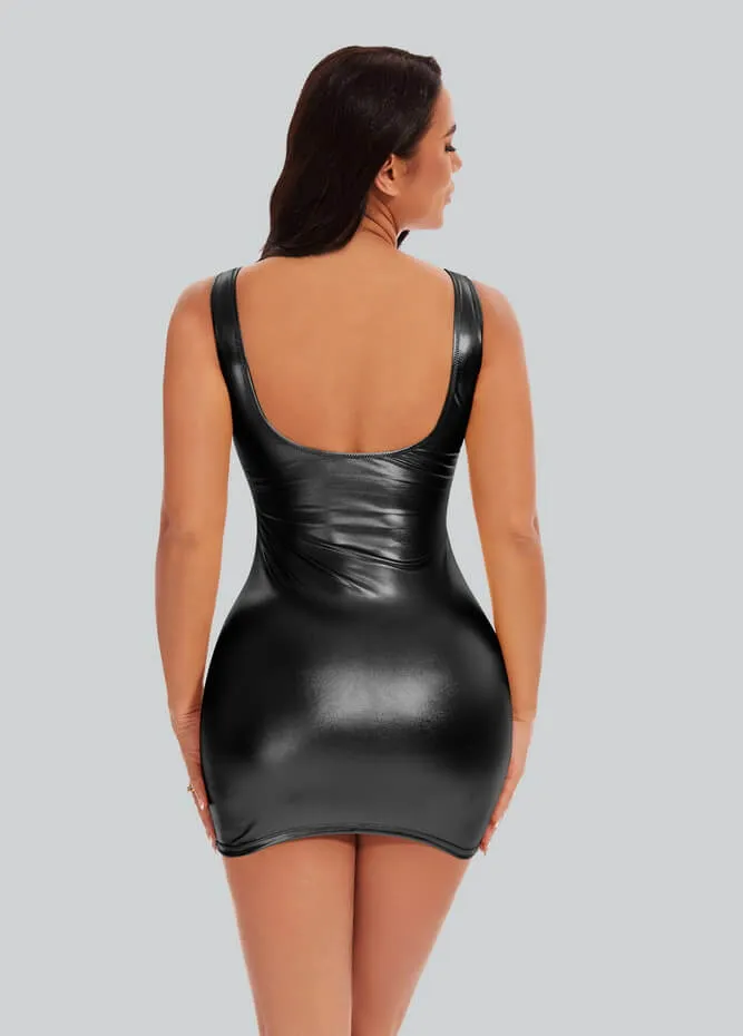 Womens Sleeveless Scoop Neck Shiny Metallic Mini Dress