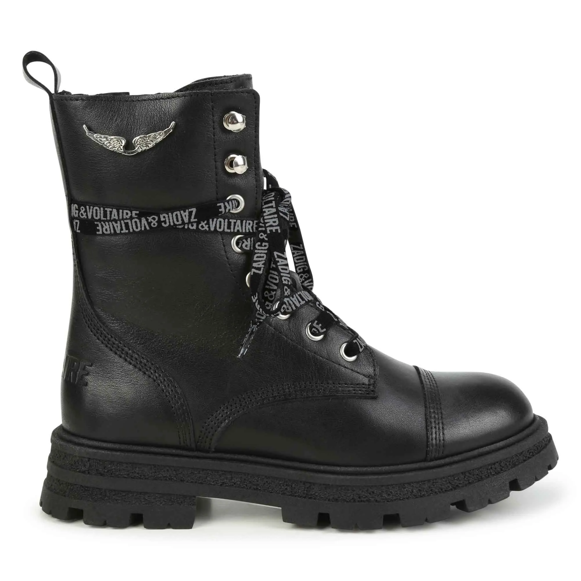 ZADIG & VOLTAIRE Logo-Print Laces Leather Combat Boots