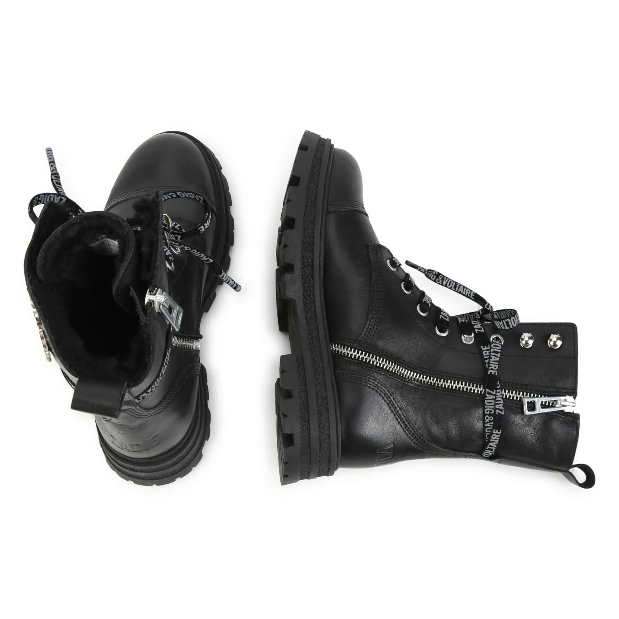 ZADIG & VOLTAIRE Logo-Print Laces Leather Combat Boots