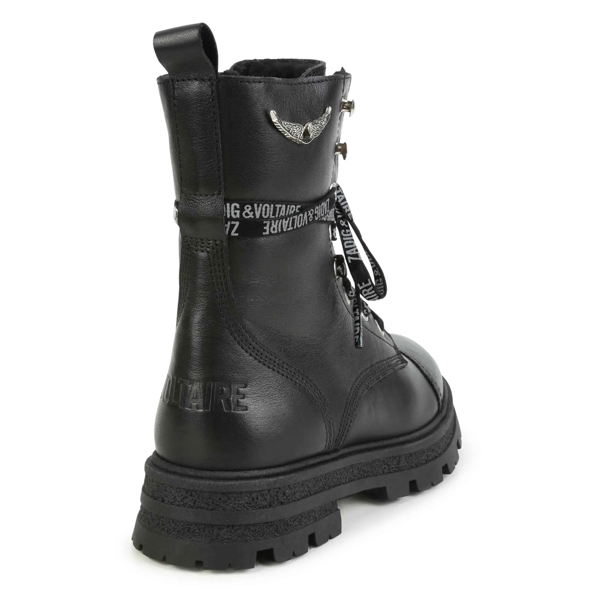 ZADIG & VOLTAIRE Logo-Print Laces Leather Combat Boots