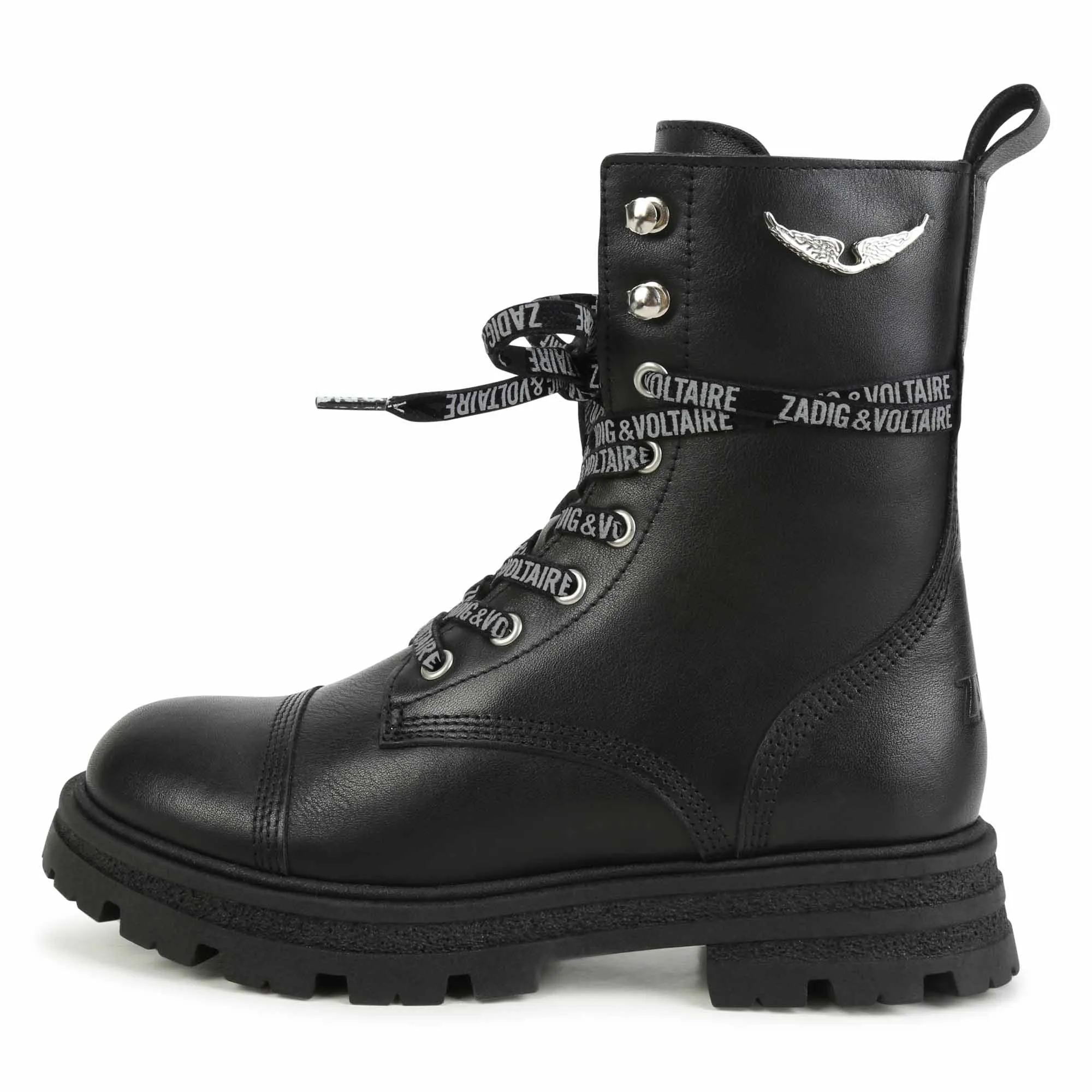 ZADIG & VOLTAIRE Logo-Print Laces Leather Combat Boots