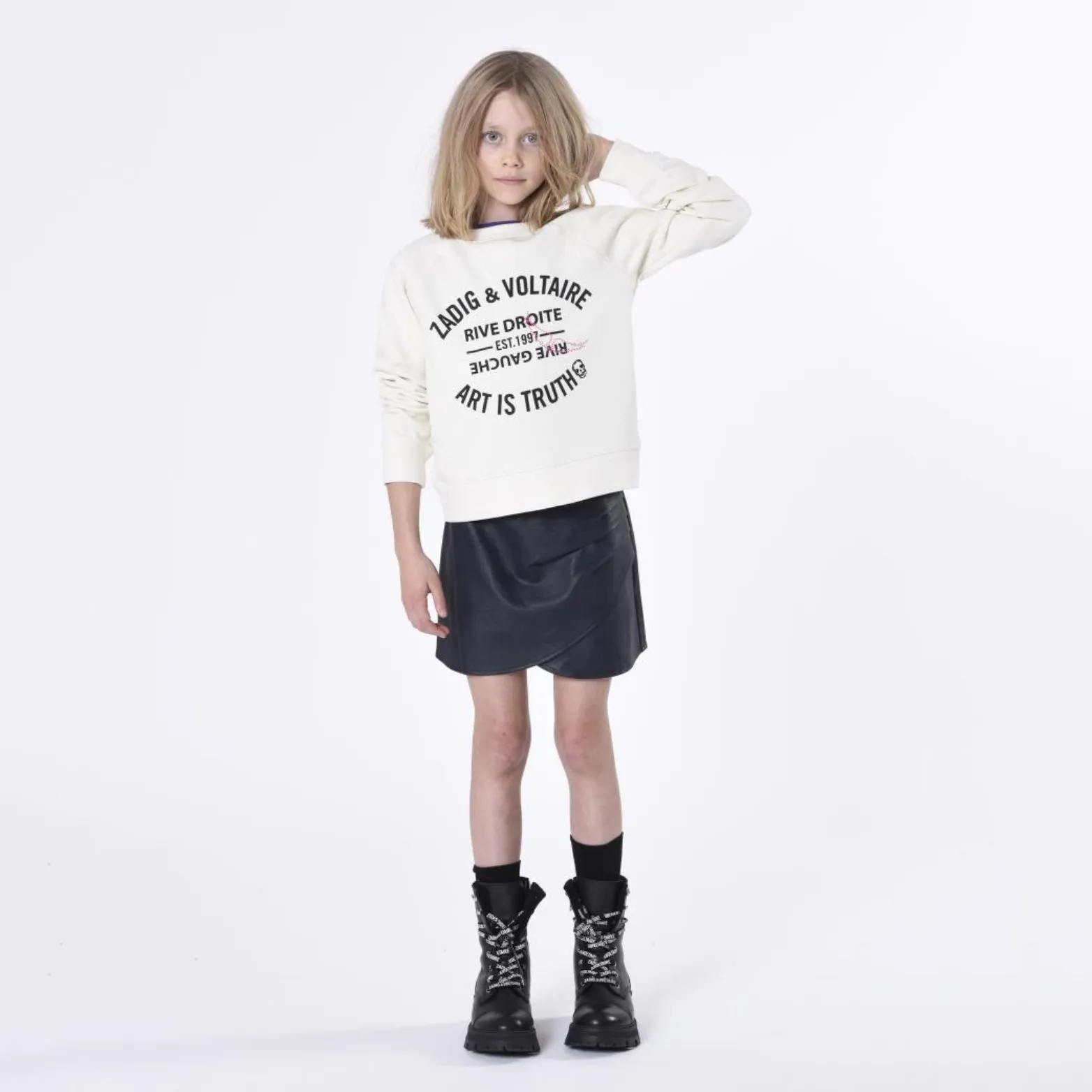 ZADIG & VOLTAIRE Logo-Print Laces Leather Combat Boots